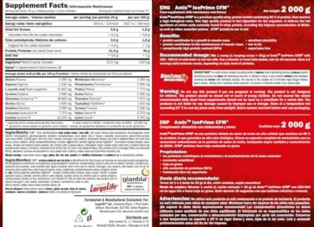 Amix IsoPrime CFM 2000g back supplement facts label