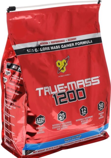 BSN True-Mass 1200, envase con panel lateral de etiqueta