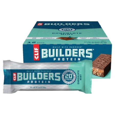 CLIF Builders Protein, caja y barrita de producto