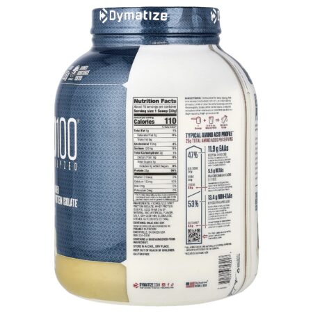 Dymatize ISO100 Hydrolyzed 5 lb back nutrition/supplement facts label