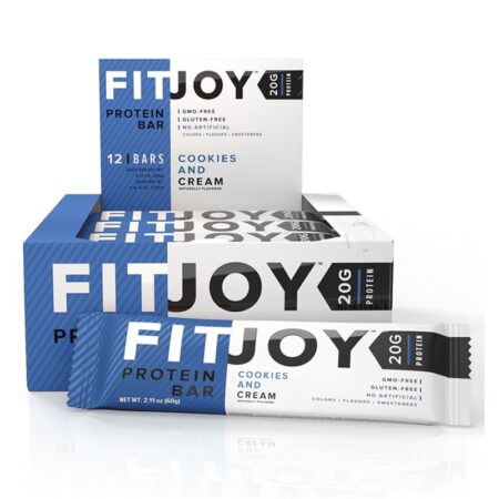 FitJoy Protein Bar Cookies and Cream box